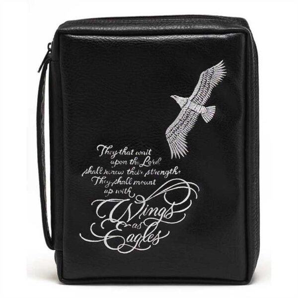 BC: Wings as Eagles-Isaiah 40:31-Black Embroidered Leather Like Vinyl Medium