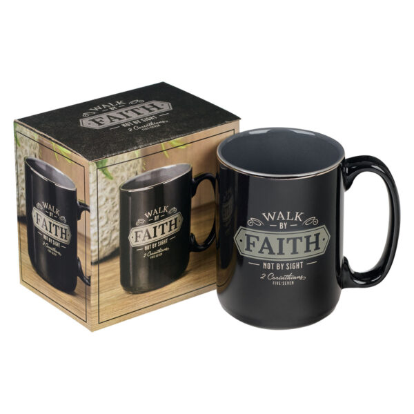 Walk By Faith Black Ceramic Coffee Mug - 2 Corinthians 5:7 - Image 3