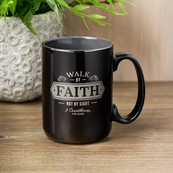 Walk By Faith Black Ceramic Coffee Mug - 2 Corinthians 5:7 - Image 4