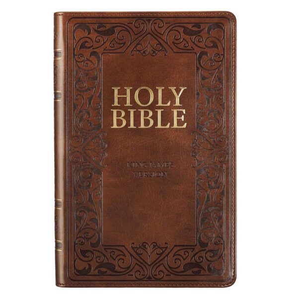 KJV Medium Brown Faux Leather Deluxe Gift Bible - Thumb Index