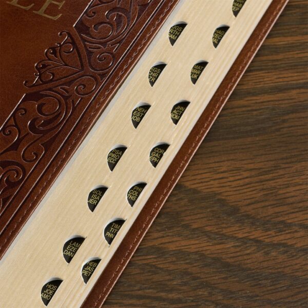 KJV Medium Brown Faux Leather Deluxe Gift Bible - Thumb Index - Image 5