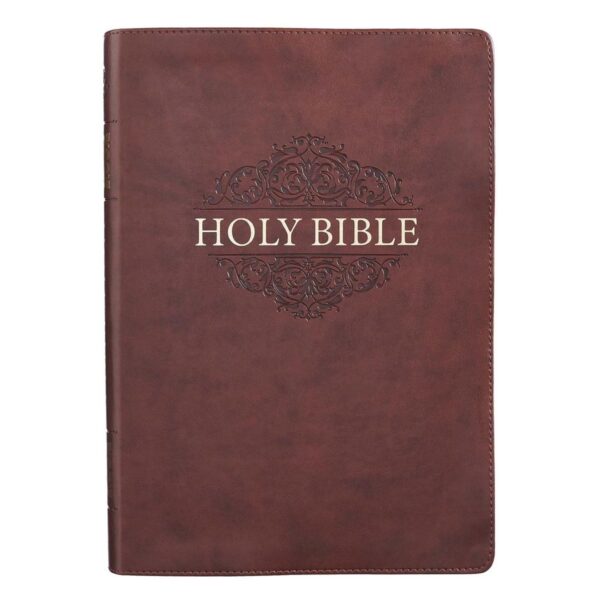 KJV Chestnut Brown Faux Leather Super Giant Print - Thumb Index