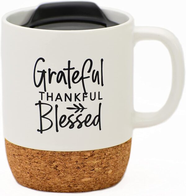 Grateful Thankful Blessed Cork Bottom White Mug
