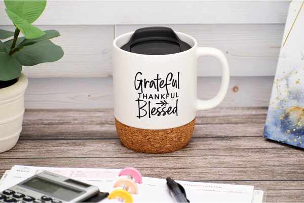 Grateful Thankful Blessed Cork Bottom White Mug - Image 2