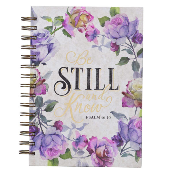 Journal Be Still and Know Large Wirebound in Purple Florals - Psalm 46:10
