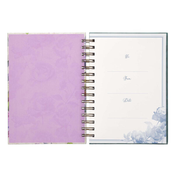 Journal Be Still and Know Large Wirebound in Purple Florals - Psalm 46:10 - Image 3