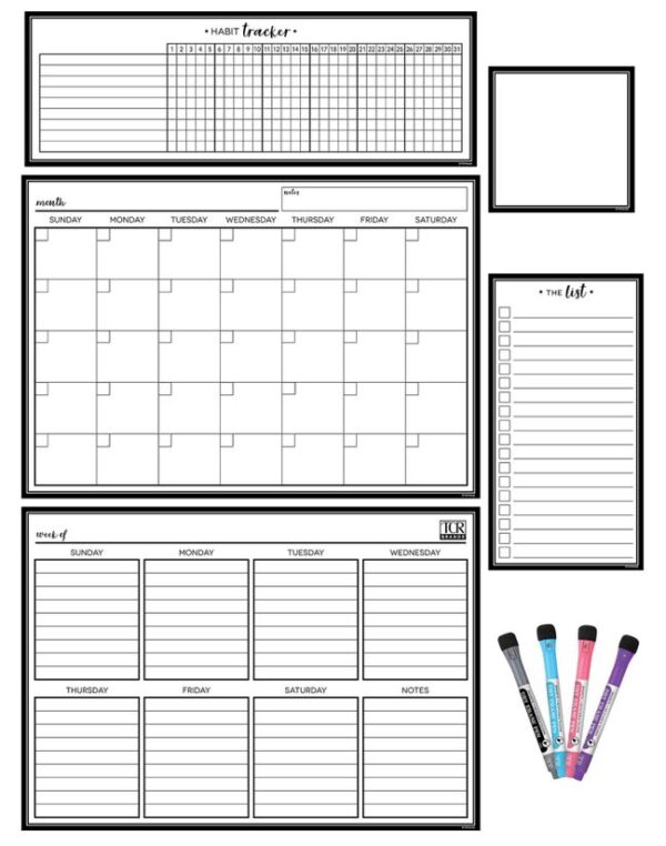 Black & White Dry-Erase Magnetic Calendar Set