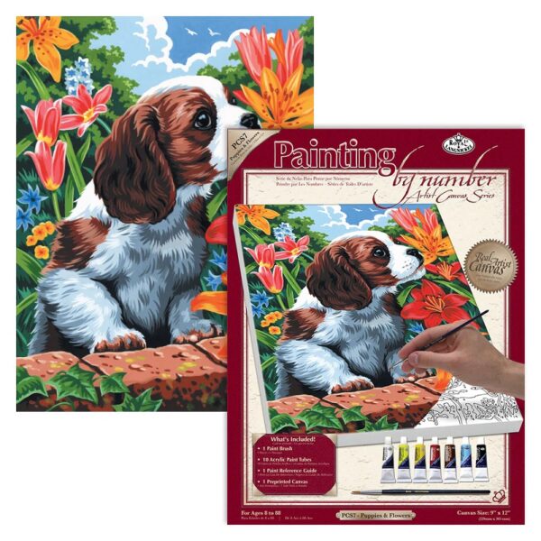 Paint by Number Small Canvas Puppy & Flowers - Image 2