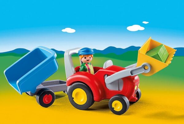Playmobil 1.2.3 - Tractor with Trailer (Red & Blue)- Discontinued - Image 3