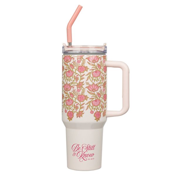 Be Still and Know Pink Spring Floral 40 oz. Tumbler with Reusable Straw