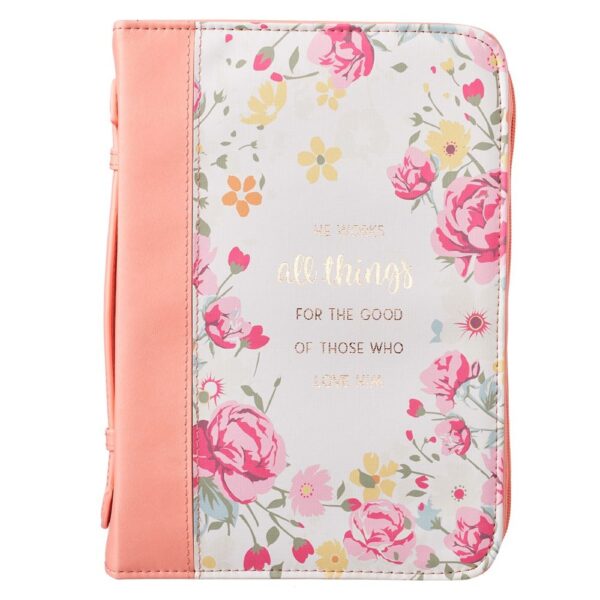 BC: He Works All Things for Good Peach Floral Faux Leather Large