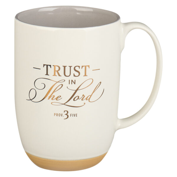 Trust in the Lord white Ceramic Coffee Mug with Exposed Clay Base