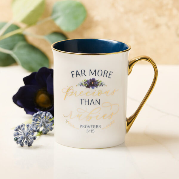 DWSO More Precious than Rubies White and Blue Ceramic Coffee Mug - Proverbs 3:15 - Image 3