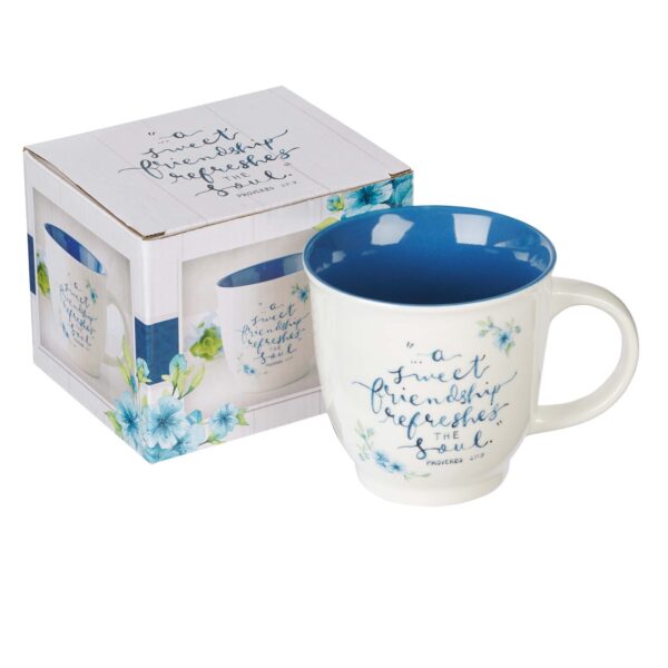 Mug Blue/White Floral Sweet Friendship Prov. 27:9 - Image 3