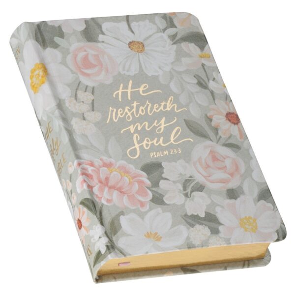 KJV Bible Compact Faux Leather HC, Teal Floral Printed Ps. 23:3