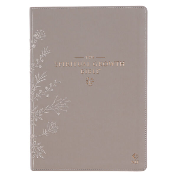 NLT, The Spiritual Growth Bible Faux Leather, Taupe Floral Embroidered