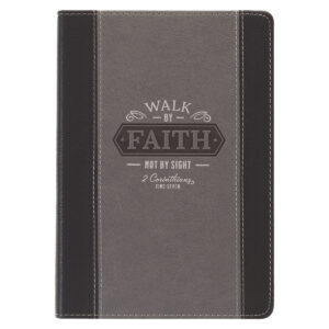 Image of Walk by Faith Black and Gray Faux Leather Classic Journal – 2 Corinthians 5:7