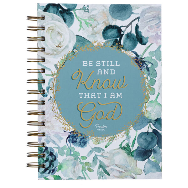 Journal Wirebound White/Teal Floral Be Still  Ps. 46:10