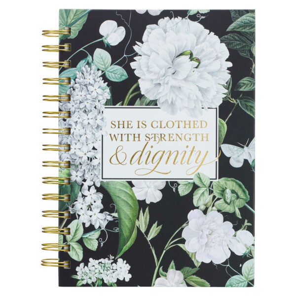 Journal Wirebound Black Floral Strength & Dignity Prov. 31:25