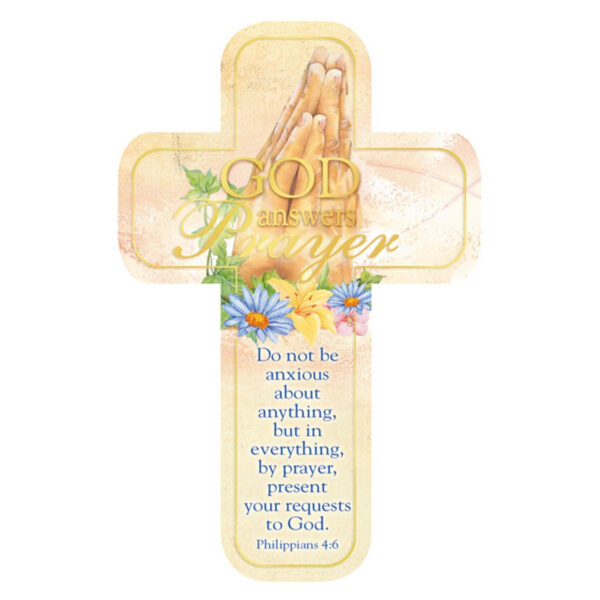 Cross Bookmark Tan Praying Hands God Answers Phil. 4:6