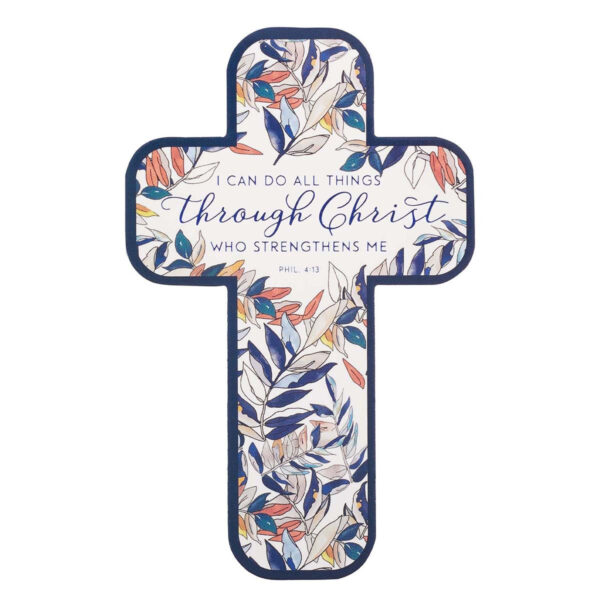 Cross Bookmark Blue Leaves All Things Through Christ Phil. 4:13