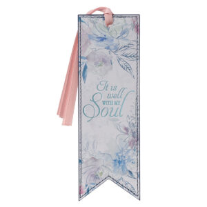 Image of Bookmark Faux Leather Navy/Floral Printed It is Well