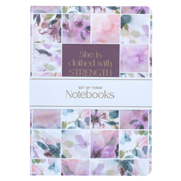 Notebook Set 3pc Strength & Dignity Purple Floral Proverbs 31:25